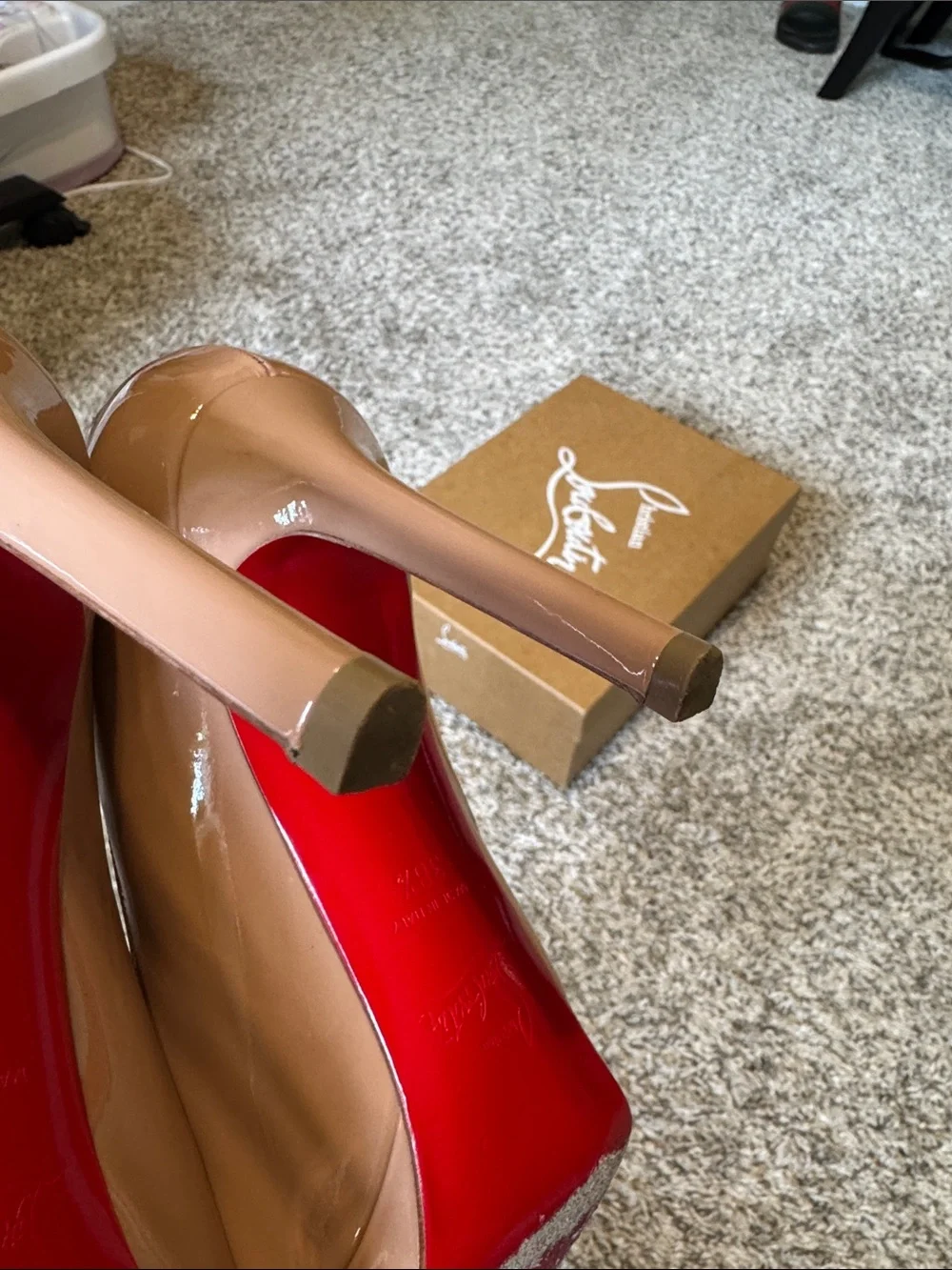 Christian Louboutin Nude Patent Leather Pointed-Toe Pumps with Red Soles